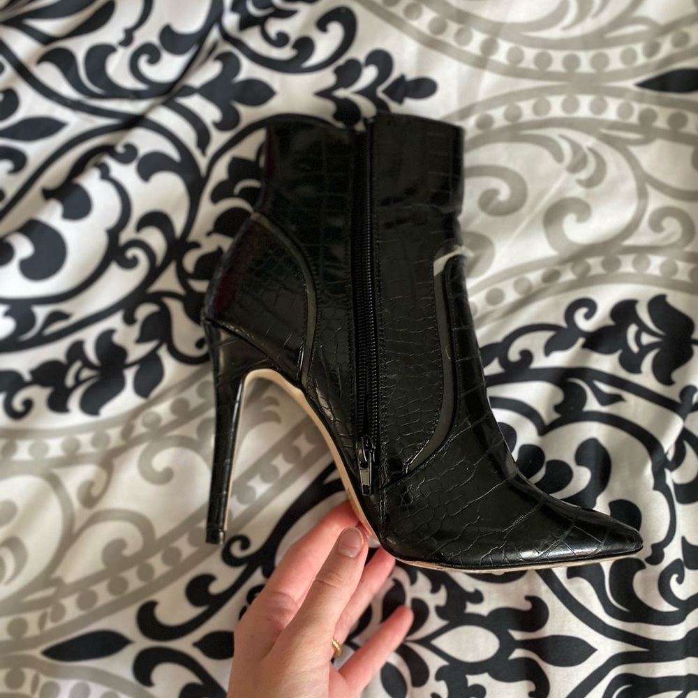 Call It Spring Black Croc-Pattern Heeled Boots - Picture 7 of 10